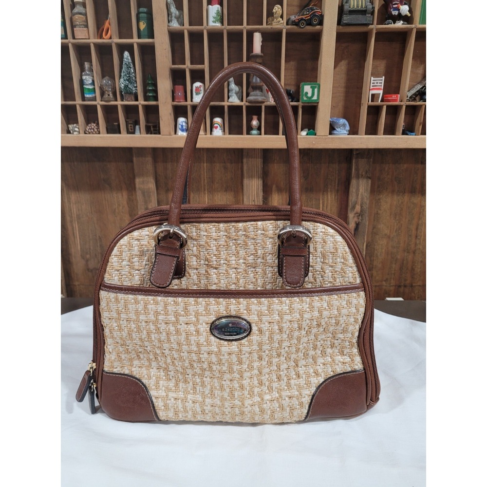 Rosetti Woven Bag With Brown Vinyl Trim And handles
